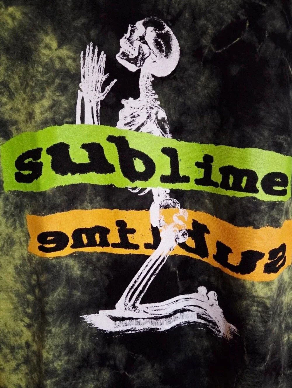 Sublime Black Neon Green Tie Dye Graphic Tee Size M NWOT